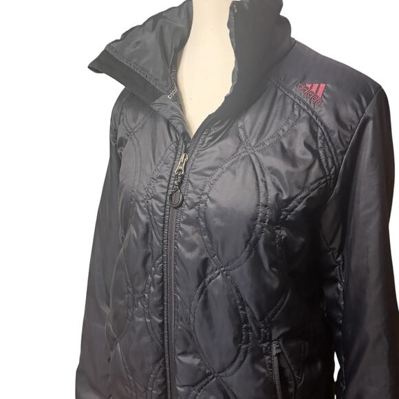 Adidas Jacket Womens Medium Logo Lightweight Quilted Outdoor Sporty Black Coat - Picture 3 of 12